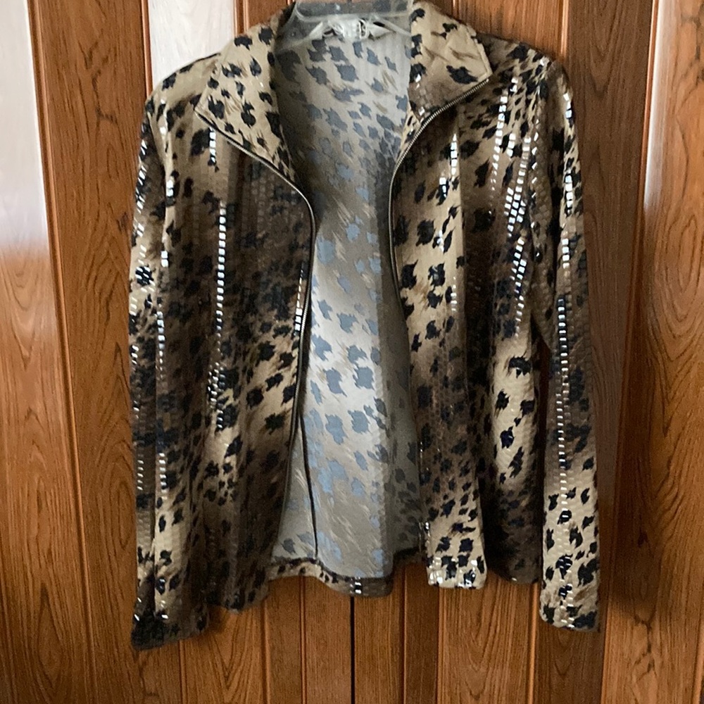 NWOT SOOS By Misook Sparkling Glitter Blouse Size L sipper Closure Long Sleeves